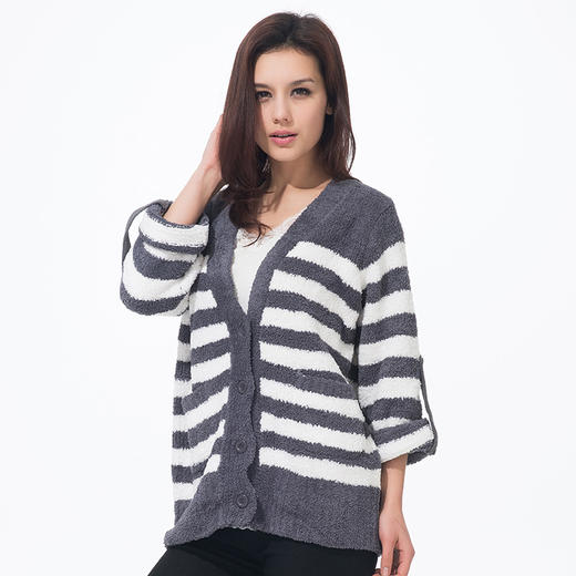 爱帝女士棉絮绒间条秋款开衫上新 商品图0