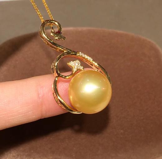 金珠吊坠天然南洋珍珠吊坠天鹅曲颈低头闲雅似仙子18k金钻石镶嵌珠子