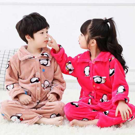 儿童睡衣法兰绒秋冬中大童加厚男童女童长袖宝宝珊瑚绒家居服套装七夕情人节 商品图3