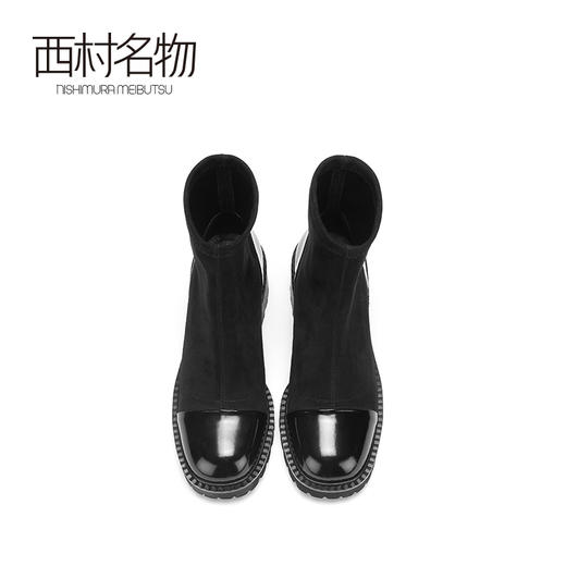西村名物2020冬季新款短靴女高跟飞织牛皮拼接休闲时装靴X20DS40291 商品图2
