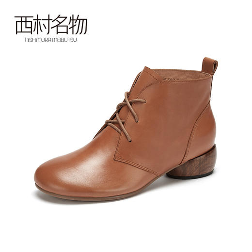 西村名物2020冬季新款短靴女中跟复古港风系带时尚马丁靴X20DS40451 商品图3