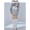 VIMAGE纬漫纪冬季新款时尚休闲夹棉格纹拼接包臀半身裙女裙V1406019 商品缩略图3