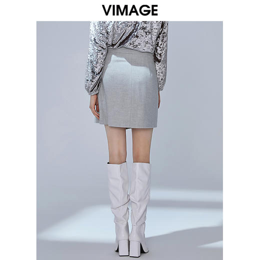VIMAGE纬漫纪冬季新款时尚休闲夹棉格纹拼接包臀半身裙女裙V1406019 商品图3
