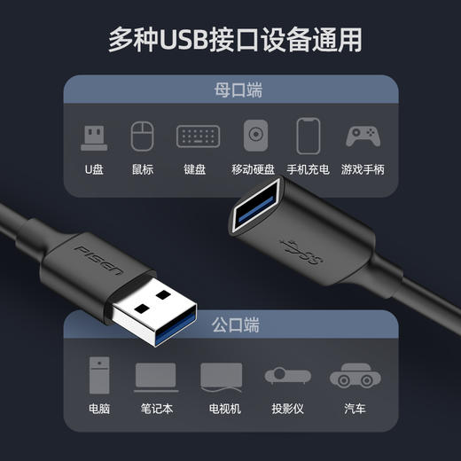 品胜 USB3.0公转母延长线 无线网卡打印机电脑连接键盘数据线 多长度可选 商品图2