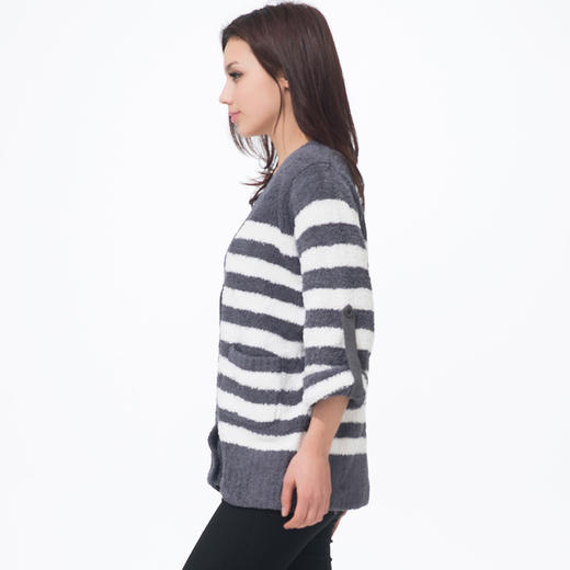 爱帝女士棉絮绒间条秋款开衫上新 商品图1