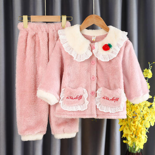 女宝宝睡衣2020冬季珊瑚绒女童秋冬加厚冬天儿童套装法兰绒家居服七夕情人节 商品图2