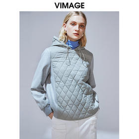 VIMAGE纬漫纪冬季新款时尚加厚保暖连帽夹棉卫衣上衣女套头V1402006