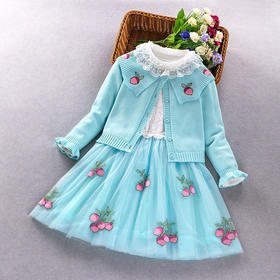 ALBL-2021秋装新款女童纯棉毛衣连衣裙两件套女孩长袖公主裙两件套