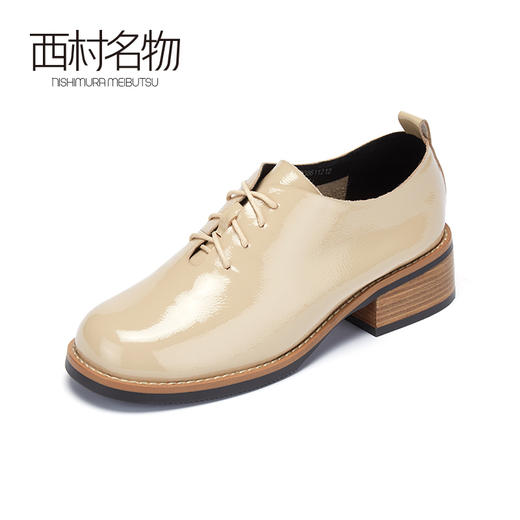 西村名物2020秋季新品小皮鞋牛皮漆革中跟经典复古单鞋女X20CM30861 商品图2