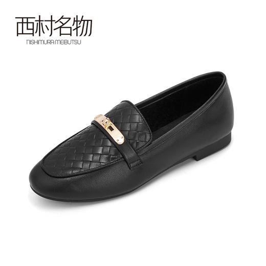 西村名物2020秋季新款乐福鞋女牛皮革复古休闲金属扣平底鞋X20CM32151 商品图2