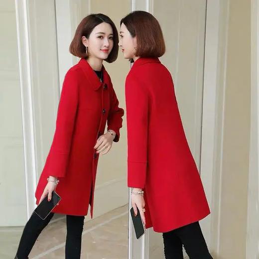 W-1285新款冬季娃娃领显瘦毛呢中长款大衣外套 商品图0