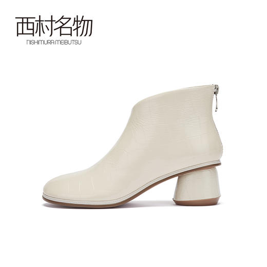 西村名物2020冬季圆头中跟牛皮革新品复古圆头马丁短靴X20DS40381 商品图3