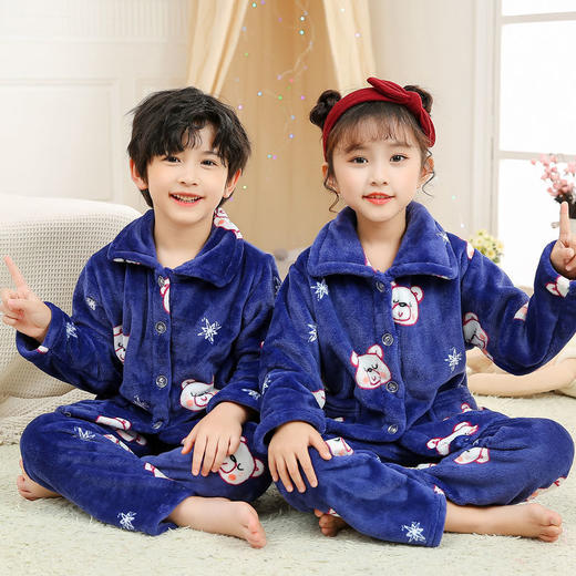 儿童睡衣法兰绒秋冬中大童加厚男童女童长袖宝宝珊瑚绒家居服套装七夕情人节 商品图4