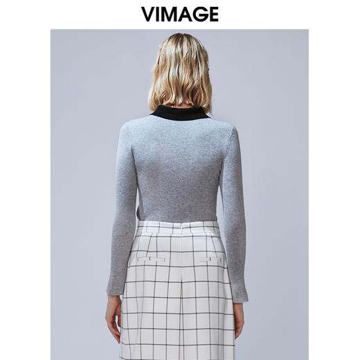 VIMAGE纬漫纪秋季新款气质修身翻领显瘦百搭针织上衣女套头衫V1401015 商品图3