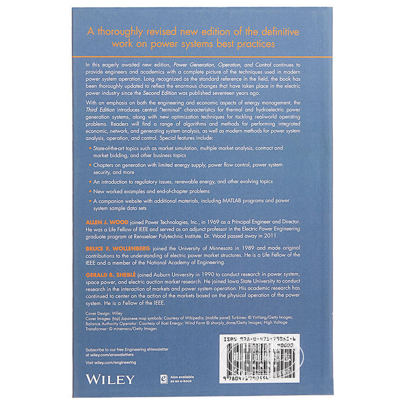 中商原版 Power Generation Operation And Control Third Edition 英文原版发电 运行与控制 第3版 Bruce Wollenberg