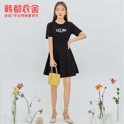 韩都衣舍2020夏装新款女装高腰A字小黑裙短袖连衣裙短裙JZ14256瑭 商品图2