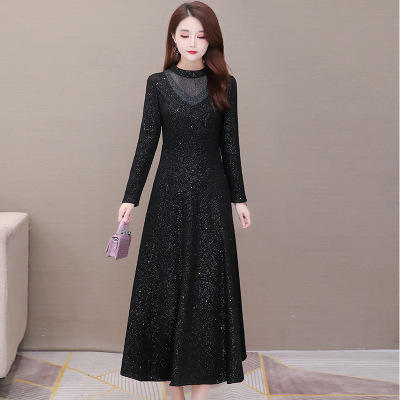 weked91359加绒加厚长袖连衣裙女中长款过膝