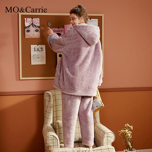 MOCarrie珊瑚绒睡衣女秋冬季网红款可爱法兰绒家居服套装加绒加厚 商品图3