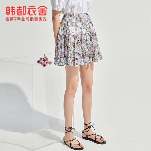 韩都衣舍2021夏装新款女装小清新紫色碎花短裙半身裙RN0029婋 商品图1