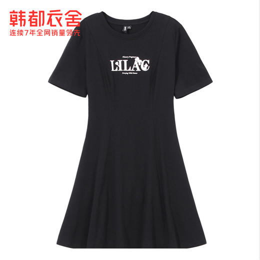 韩都衣舍2020夏装新款女装高腰A字小黑裙短袖连衣裙短裙JZ14256瑭 商品图4