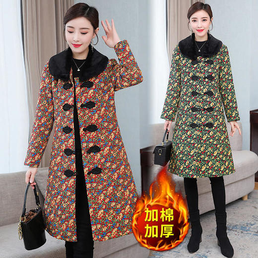 AHM-mds7132秋冬新款复古小碎花加绒加厚棉袄外套 商品图0