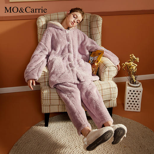 MOCarrie珊瑚绒睡衣女秋冬季网红款可爱法兰绒家居服套装加绒加厚 商品图1