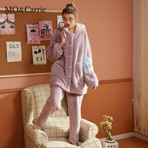 MOCarrie珊瑚绒睡衣女秋冬季网红款可爱法兰绒家居服套装加绒加厚 商品图0