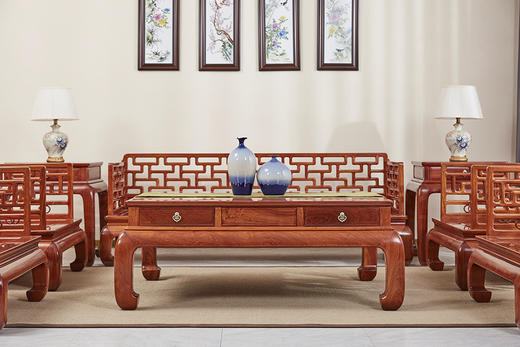 红桥红  家具严选  缅甸花梨（大果紫檀）  【弯腿 曲尺沙发 八件套】 商品图1