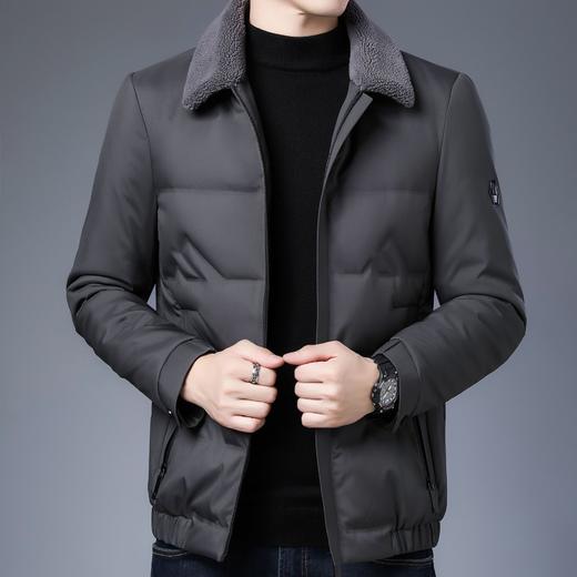 KJZY-男士潮时尚修身翻领羊羔毛领羽绒服男装保暖羽绒夹克外套 商品图3