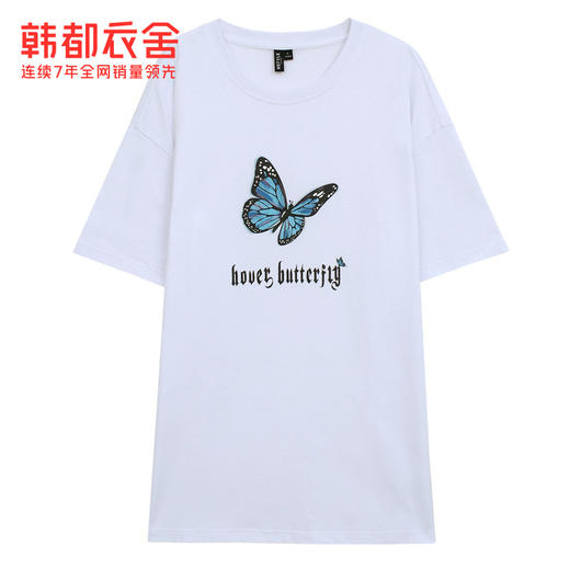 韩都衣舍2021夏装新款韩版女装上衣香味蝴蝶印花短袖T恤RE7390瑭 商品图4