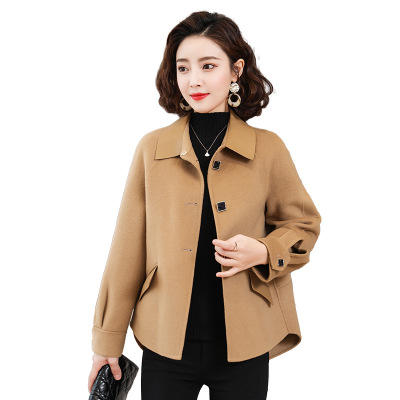 tc230089双面羊绒大衣短款新真皮领子显瘦纯色小个子羊毛呢外套