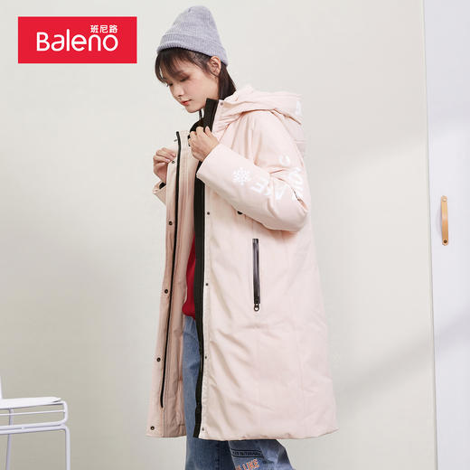 班尼路女装中长款白鹅绒羽绒服加绒加厚保暖连帽外套 商品图2