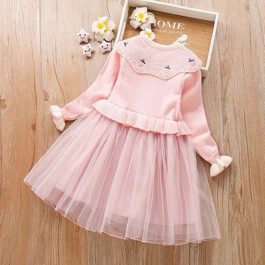 ALQ-2121洋气小香风女童毛衣裙儿童针织公主裙纱裙 商品图3