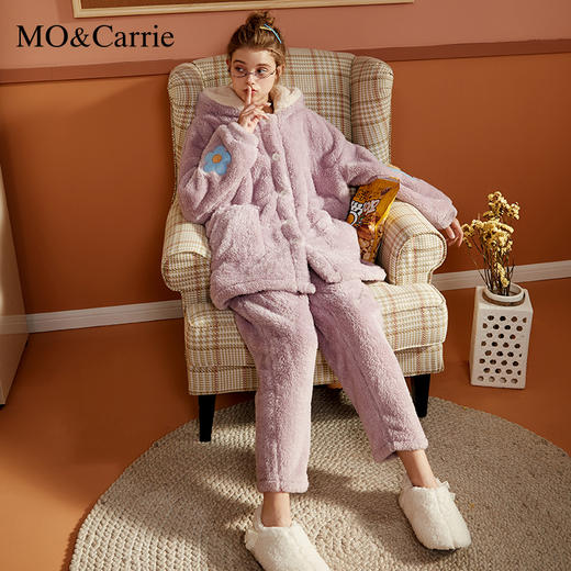 MOCarrie珊瑚绒睡衣女秋冬季网红款可爱法兰绒家居服套装加绒加厚 商品图2