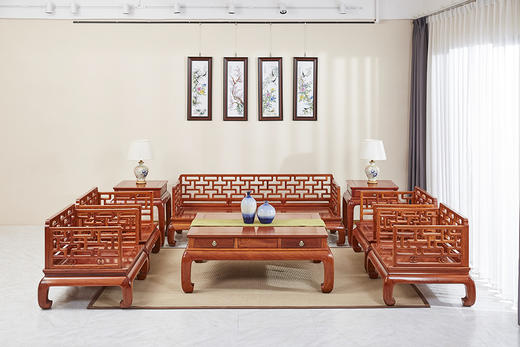 红桥红  家具严选  缅甸花梨（大果紫檀）  【弯腿 曲尺沙发 八件套】 商品图0