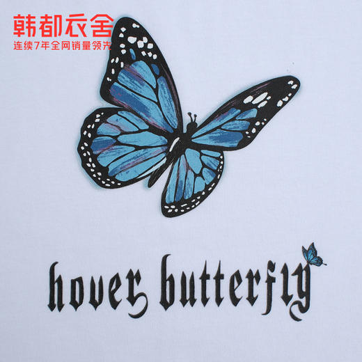 韩都衣舍2021夏装新款韩版女装上衣香味蝴蝶印花短袖T恤RE7390瑭 商品图3