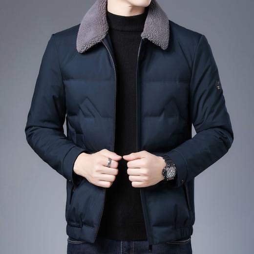 KJZY-男士潮时尚修身翻领羊羔毛领羽绒服男装保暖羽绒夹克外套 商品图1
