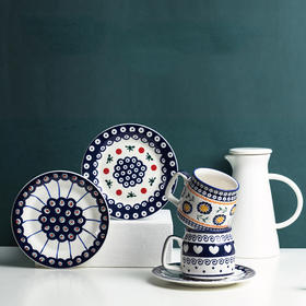 「波兰手绘陶瓷餐具」SVENSKA波兰手绘设计款多用盘子 陶瓷水杯 家用简约创意东欧盘果盘餐具瓷器