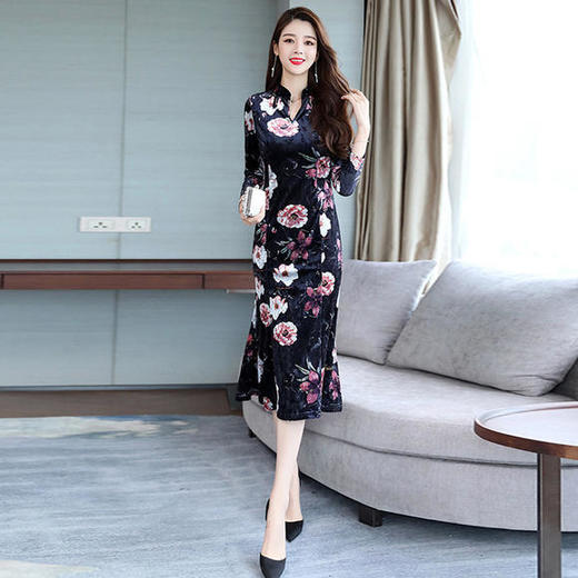 WZNH-BBL1096潮流简约个性显瘦修身百搭立领长袖连衣裙 商品图3