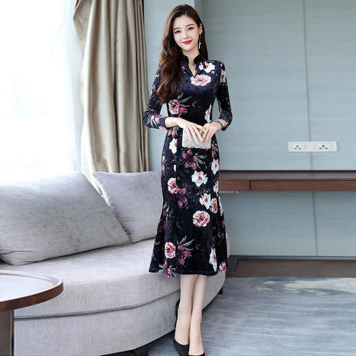 WZNH-BBL1096潮流简约个性显瘦修身百搭立领长袖连衣裙 商品图0