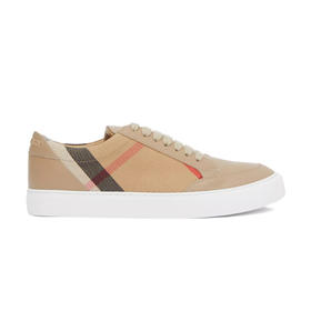 BURBERRY 巴宝莉 女士 House 格纹棉和皮革休闲运动鞋 棕褐色 8024330 A1363
