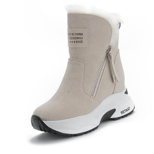 QX-8289双拉链真皮雪地靴子女2020冬季新款加绒马丁靴厚底防滑毛毛短靴 商品图4