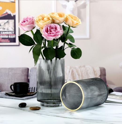 北欧轻奢描金竖纹玻璃花瓶-1220竖条 商品图1