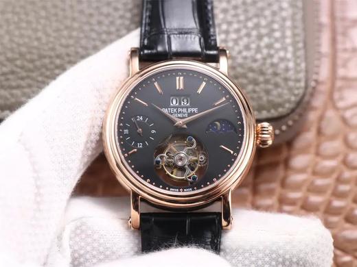 AX百达fei丽大日历GMT陀飞轮腕表，直径42mm，厚度12.5mm，男士腕表，皮表带，手动陀飞轮机芯，透底 商品图0