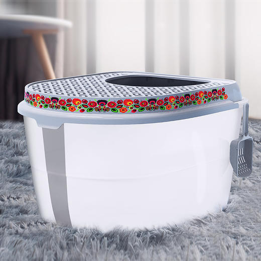 美卡波斯花环顶入式猫砂盆超大号顶出式猫厕所防外溅肥猫厕所 商品图4