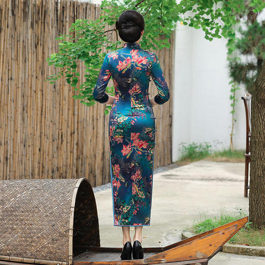 WXG-20568秋冬款真丝高档长款中袖大码桑蚕丝旗袍 商品图2