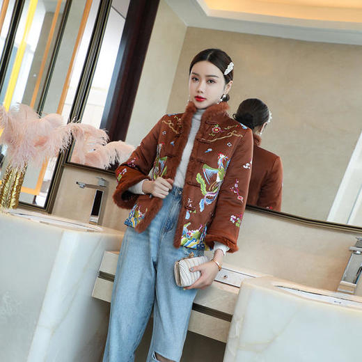 FNZD99627新款中国风优雅气质百搭立领盘扣长袖刺绣加厚外套 商品图2