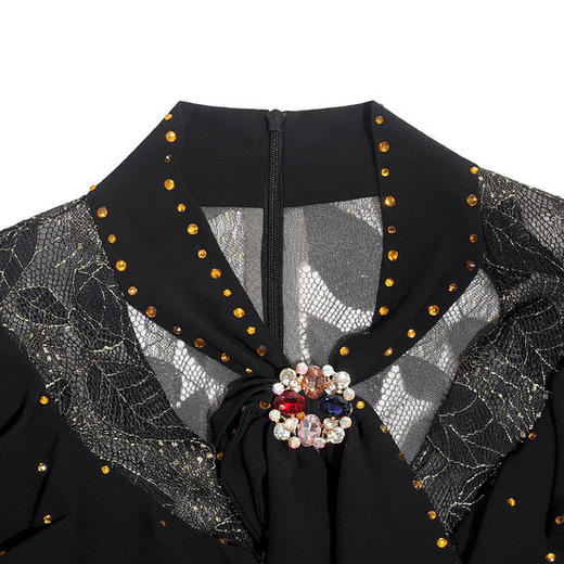 DLQ-A2647新款名媛气质修身立领长袖拼接丝绒长款礼服裙 商品图3