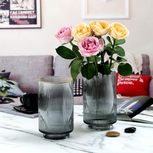 北欧轻奢描金竖纹玻璃花瓶-1220竖条 商品图0