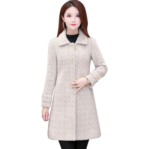 QYM-TYH-7065新款时尚优雅气质加厚中长款仿水貂绒毛呢大衣外套 商品图3